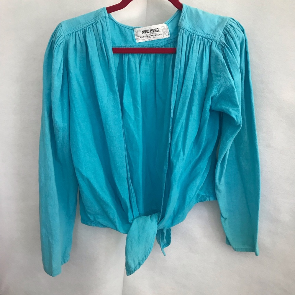 Turquoise Tie-Front Women's Top